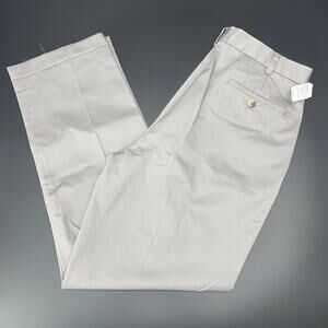 Jos A Bank Travelers Collection Mens Fits 34Wx30.5L Raw Hem Gray Chinos Pleated